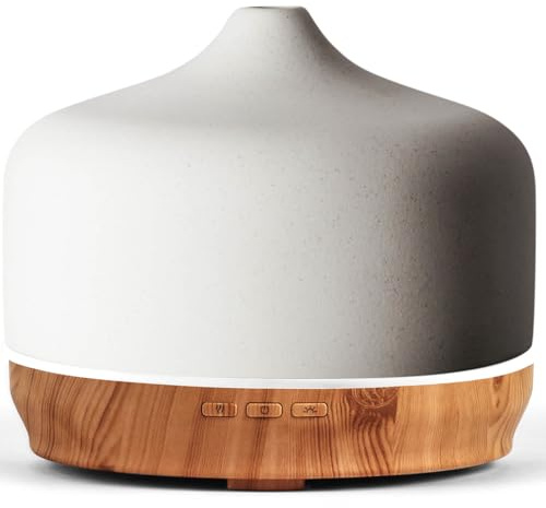 Porseme Aroma Diffuser 500mlHandgeblasen Keramik Luftbefeuchter Ultraschall | Aromatherapie Öle Diffusor mit 7 farbigem LED Licht,Diffusor für Ätherische Öle Letzte 15-21 Stunden,für Wohnung (White）