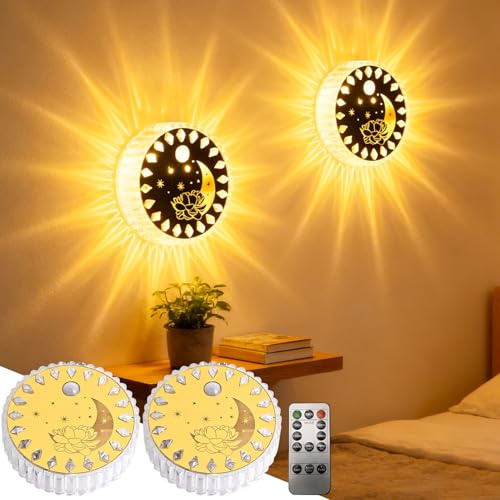 Xevinas Nachtlicht Mit Bewegungsmelder, Mond Muster LED Nachtlicht 3-Farben, USB-C Aufladbar 3 Modi Magnetische Lampe Mit Bewegungsmelder Innen, Bewegungsmelder Licht Für Treppe, Flure, Ramadan Deko