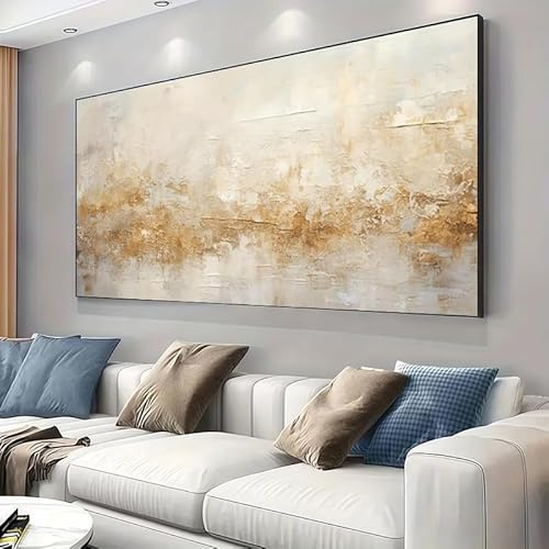 AEXOIO Großes, modernes, abstraktes Gemälde mit goldener Textur auf ungerahmter Leinwand, Wandbild für das Wohnzimmer 86x192cm/34x76in
