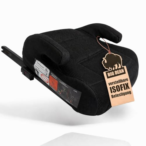 BigDean Auto Kindersitzerhöhung Isofix neuste i-Size Norm R129 Schwarz | Kinder Sitzerhöhung (125-150cm)