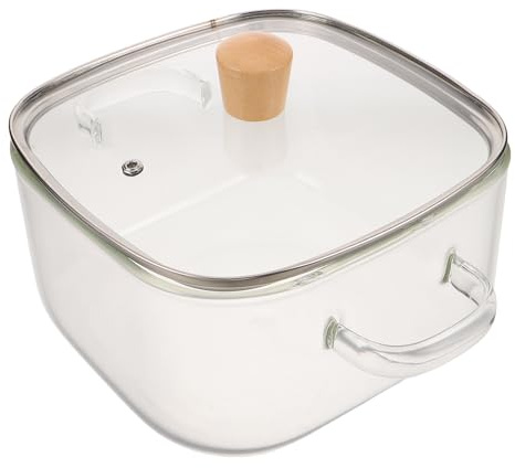 TOMETURE Olla de Vidrio Cuadrada para Cocinar de 4 Litros con Doble Asa y Tapa, Resistente al Calor, Diseño Transparente para Estufa y Preparación de Sopas y Agua