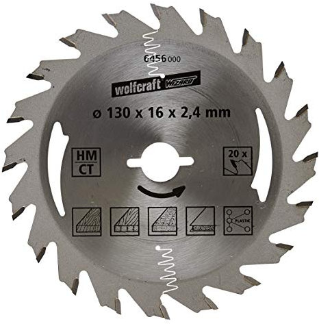 wolfcraft 6456000 | Handkreissägeblatt HM | Serie silber | 20 Zähne | ø130mm