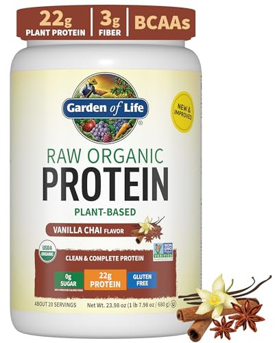 Garden of Life Organic Vegan Protein Powder with Vitamins and Probiotics - Vanilla Chai 20.5oz (1 lb 4.5 oz / 580g) Powder