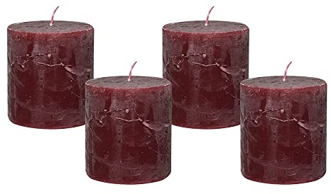 4 Rustic Stumpenkerzen Premium Kerze Dunkelrot 7x8cm - 40 Std Brenndauer