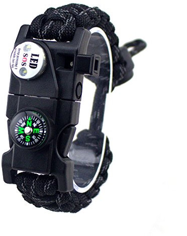 Adjustable Survival Bracelet, 7 Core Paracord 20 in 1 Emergency Sports Wristband Gear Kit with Waterproof LED SOS Light, Compass, Rescue Whistle, Fire Starter Multi-tool for Wilderness Adventure