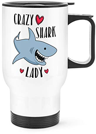 Crazy Shark Lady Travel Mug Cup with Handle
