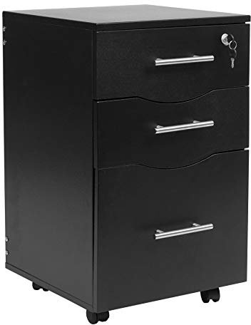 Mobile 3 Drawer Pedestal for Office Lockable Under Desk Storage Unit - Black 40 x 44 x 65 (w x d x h)