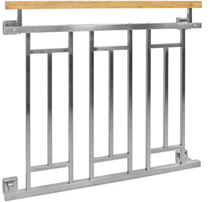 ECD Germany Balustrade Française 90x100 cm avec 3 Éléments de Remplissage, Argent Brillant, Aspect Bois, Acier Inoxydable, Garde-Corps de Balcon, Grille de Sécurité Extérieure Fenêtre, Rambarde