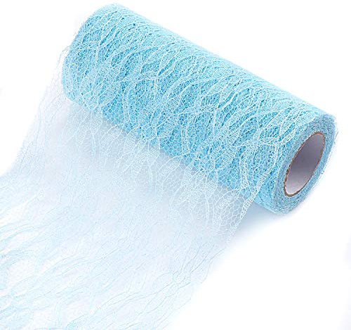 TsunNee Glitter Lace Roll Tischläufer, Stuhlschärpe, Tutu Material, Spitzenschleife für Hochzeitsstuhl Tischdekoration, 15cm x 9,1m, Blau