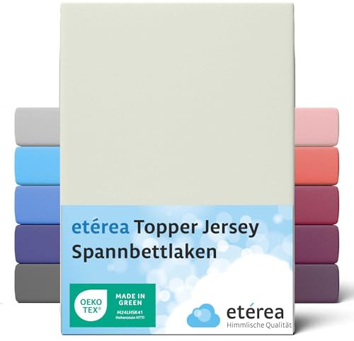etérea Jersey Topper Spannbettlaken 90x200-100x200 cm Natur für 5-10 cm Steghöhe 100% Baumwolle - Oekotex Spannbetttuch Matratzen Bett Bezug - Bettlaken 90x200cm - 100x200cm Creme