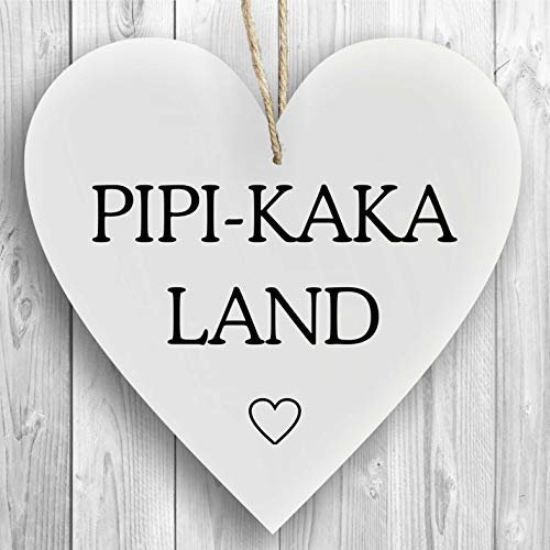 Herzschild Holzherz Holzschild 16 x 16 cm PIPI Kaka Land Toilette WC lustig weiß Dekoschild Wandschild Schild Holz Papa Vater Vatertag