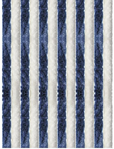 Rideau en duvet - 80 x 185 cm - Bandes unies - Bleu foncé/Blanc - Protection contre les insectes et les regards indiscrets - Pour votre porte de balcon et de terrasse - Plusieurs couleurs
