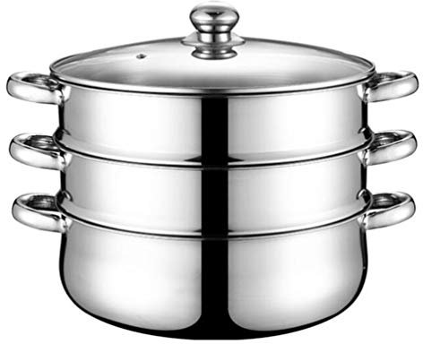 Hemoton Olla de Acero Inoxidable Olla para Pasta/Vaporera Tres Capas 32Cm