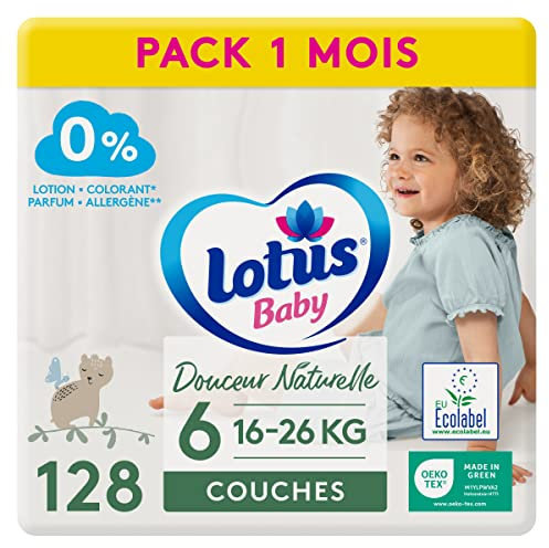 Lotus Baby Douceur Naturelle Windeln, Größe 6 (16-26 kg), 1 Monat, 128 Windeln