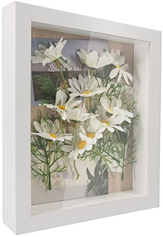GraduationMall Weiß 3D Bilderrahmen Tief Objektrahmen 20x25 cm Schwarzen mit Glasscheibe zum Befüllen für Blumen Medaillen Tickets Wand Tischrahmen