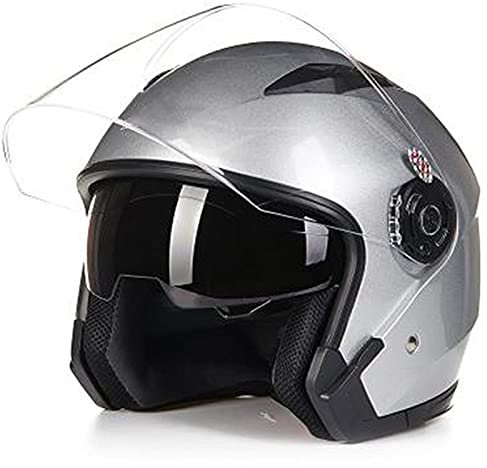 Jet-Helm Motorrad-Helm Roller-Helm Scooter-Helm Mofa-Helm Rollerhelm Mit Doppelvisier Atmungsaktiver Mopedhelm Für Frauen Und Männer ECE 22.05,Silber,XXL
