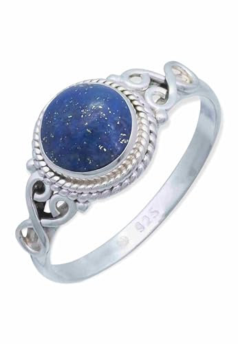 mantraroma Damen Ring Silber mit Stein Lapis Lazuli blau verziert