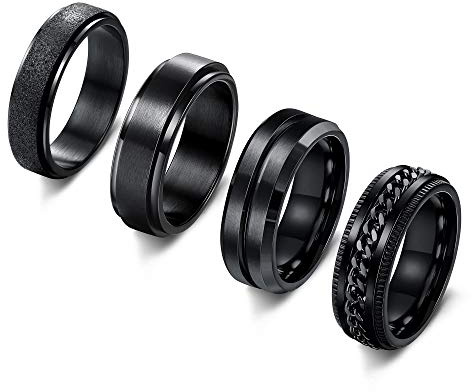 THUNARAZ Titan Edelstahl Angst Ring für Damen Herren Schwarz Spinner Ringe Fidget Ring Set 6-8 mm breit Stressabbau Mode Hochzeit Versprechen Band Ringe Größe 7-13, 7, Edelstahl, Kein Edelstein