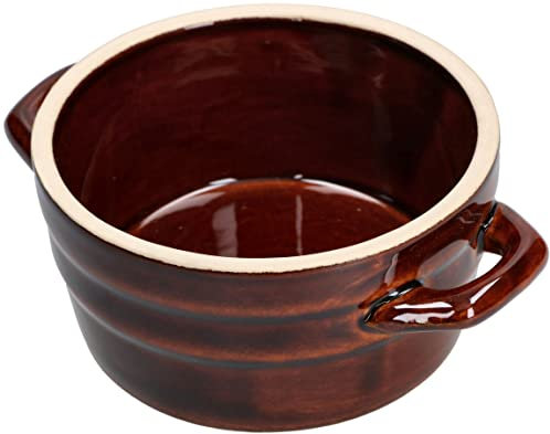 KOTARBAU® Olla de gres, Diámetro: 14 cm, Marrón, Olla de barro, Cazuela de cerámica con asas, Recipiente de cocina, Apto para horno, microondas y lavavajillas