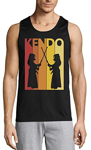 Retro Poster Styled Kendo Martial Arts Graphic Tanktop-T-Shirt aus Baumwolle für Herren Schwarz Large