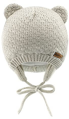 SEYUFN Bonnets d'hiver pour bébé garçon,Filles en Bas âge,Chapeaux tricotés Chauds pour bébé, Casquette doublée en Polaire avec Cache-Oreilles (FR/ES, Âge, 0 Mois, 6 Mois, Abricot)