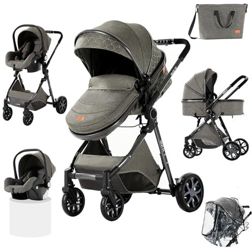 Prokoke Kombikinderwagen Standardkinderwagen Neugeborener Tragbarer Reisewagen Buggy Kinderwagen Faltbarer High Landscape Kinderwagen (225 Deep Grey)
