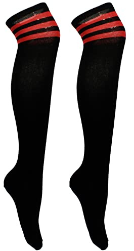Cherry-on-Top Knee Thigh High Sock Cheerleader Pub Golf Sport Stripe Socks Black/Red Stripe