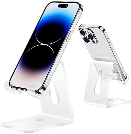 Urmust Acrylic Phone Stand for Desk Transparent Cell Phone Stand, Clear Phone Holder for Desk, Phone Accessories, Compatible with iPhone 16 15 14 13 12 Pro Max Plus