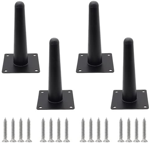 Cjueiom 4 Inch / 10cm Straight Furniture Legs Black Sofa Legs Set of 4, Mid-Century Couch Legs Heavy Duty Coffee Table Legs, Tapered Chair Feet Metal Cabinet Legs Replacement for Cupboard Ottoman