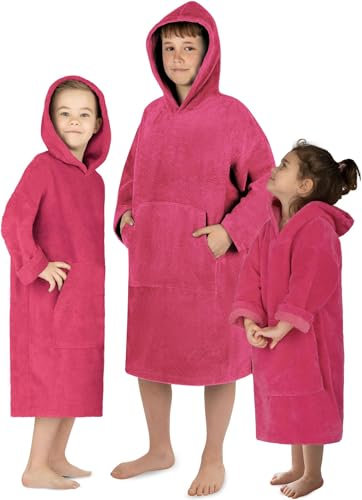 normani Kinder langarm Badeponcho - Frottee Kapuzenhandtuch für Jungen und Mädchen Farbe Pink Größe 10-13 Jahre