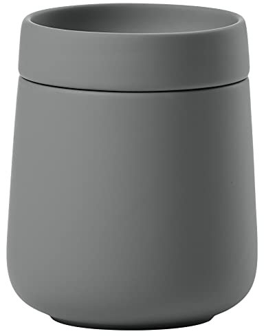 Zone Denmark Nova One Aufbewahrungsbox mit Deckel, Keramikdose zur Aufbewahrung von Badutensilien wie Wattepads & Wattestäbchen, Durchm. 8,4 cm, Höhe 10 cm, Fassungsvermögen 290 ml, Grau