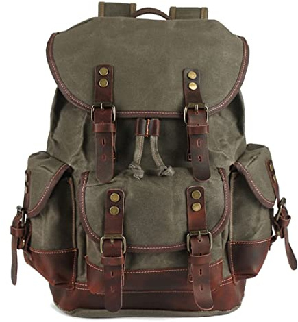 Vintage Canvas Rucksack Lederbesatz Laptop Rucksack Große Kapazität Reiserucksack Vintage Reiserucksack Herren Leder Canvas Laptop