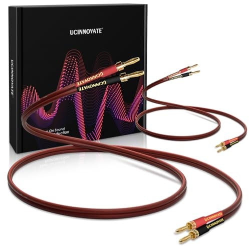 UCINNOVATE 2 Pack Audiophile Speaker Cable, 2X 4m High-end Pure Copper HiFi OFC Speaker Wire Cable with Gold-Plated Banana Plug, 4m 600 Strand 14 AWG Audio Cable for HiFi Speaker Home Theater 13.12FT