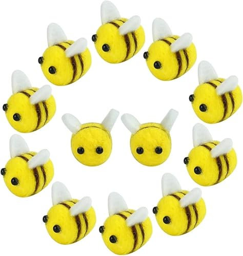 12 Stück Biene Filzen Mini Biene Dekoration,DIY Wollfilz Biene Handwerk,Wolle Filz Biene Dekoration für DIY Handwerk Party Kleidung Hut Kostüm Heim Dekor