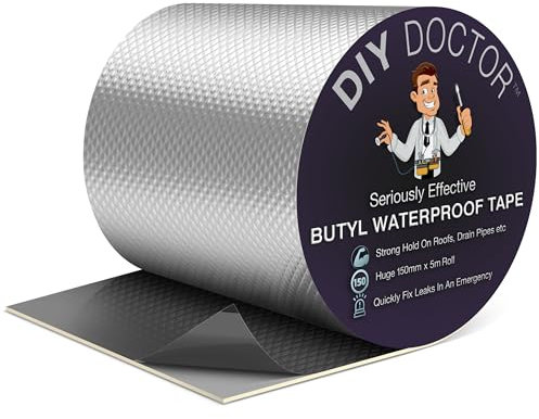 DIY Doctor Ruban d'étanchéité pour fuites - Ruban d'étanchéité pour toit en butyle - Ruban de réparation étanche avec feuille d'aluminium - 150 mm x 5 m