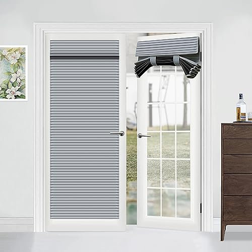 Muamar French Door Window Curtain Privacy Screen Front Door Window Curtain Blind Style Door Window Cover 1 Panel (Grey, W 25 x L 70)