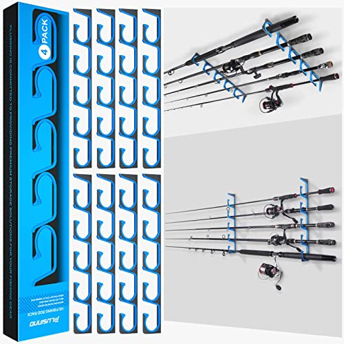 PLUSINNO H5 horizontale Angelrutenhalter für Garage, Wand- oder Deckenmontage, Luftfahrt-Aluminium-Angelrutenhalter, hält bis zu 20 Ruten oder Combos oder Netze, 4 Stück