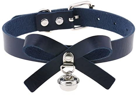 Duories Leder Choker Kette,Halsband aus Leder mit Schleifenknoten und Glöckchen,Verstellbarer Choker 30 cm–40 cm für Damen Herren,Geeignet für Abschlussball, Date, Party, Club, Bar, Konzert,Navy blau