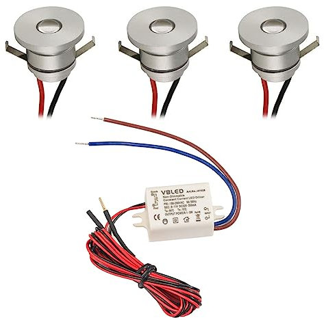 VBLED® 3er Set LED Aluminium Mini Einbaustrahler 3x1W 350mA 80lm warmweiß (3000 K) mit Netzteil Nicht dimmbar