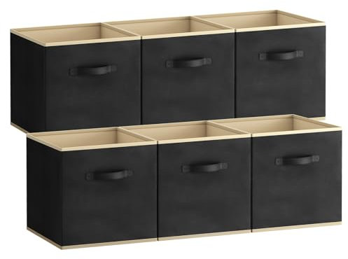 Lifewit 6 Stück Aufbewahrungsbox aus Stoff, Faltbar Aufbewahrungswürfel Kallax Boxen Aufbewahrung aus Vliesstoff mit Griff für Würfelregal Kallax Boxen Regal Einsatz, 33x38x33cm, Schwarz