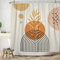 ASDCXZ Boho Duschvorhang 180x200 cm, Modern Abstrakt Kunst Gelb Blätter Orange Sonne Linie Beige Bad Waschbar Duschvorhänge Polyester Textil Wasserdicht Badevorhang für Badewanne mit 12 Haken