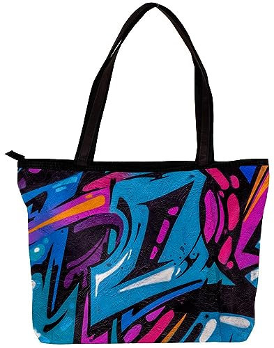 Damen Tasche Schultertasche Tote Handtasche Schöne Street Art Graffiti Print Reißverschluss Geldbörse Top-Griff Reißverschluss Taschen für Fitnessstudio, Arbeit, Schule, mehrfarbig,