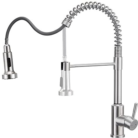 YUANNY Küchenarmatur mit Brause Ausziehbar, Wasserhahn Küche Spültischarmatur mit Brause 360° Drehbar Armatur Küche Mischbatterie 2 Strahlarten, Spiralfederarmatur Edelstahl, Gebürsteter Nickel