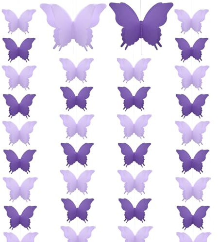 Ruidee 4 Stück Papier Schmetterling Banner 2.8m 3D Schmetterling Girlande zum Aufhängen Bunte Schmetterlings Papiergirlande für Hochzeit,Geburtstag Party Dekoration (HD/Purple)