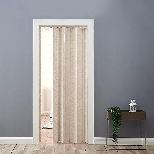 Panana Folding Door Effect PVC Internal Accordion Concertina Sliding Door Brown/Ivory/White/Yellow (12mm Thick, Ivory)