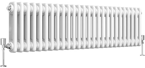 Heilmetz Traditional 2 Column Radiator Horizontal Double, 300 x 1200mm Central Heating Radiator Cast Iron Style 2 Column Radiators White