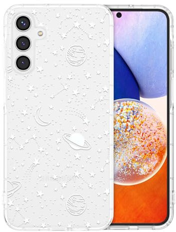 ZTOFERA Durchsichtig Hülle Kompatibel mit Samsung Galaxy A14 4G/5G, Transparent Weiches TPU Handyhülle mit Planeten Sterne Universum Muster Schutzhülle Stoßfest Bumper Cover, Klar mit Weiß Sky
