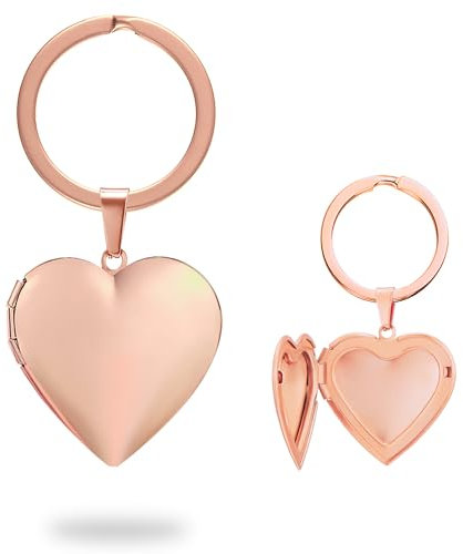 PHOCKSIN Rose Gold Heart Glossy Locket Keyring Cute Heart Locket that holds Pictures Photo Picture Keyring Gifts for Women Girls