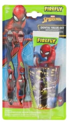 Super Hero, Dental Set 4pc, 2X Toothbrush, 75ml Spiderman Toothpaste and Beaker, Toddler Toothbrush, Kids Toothbrushes, Tooth Brush
