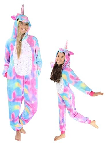 Funziez! Slim Fit Erwachsene Einteiler/Strampler — Tier Halloween Kostüm, Plüsch, Obst, Cosplay Anzug für Damen und Herren, Einhorn, M